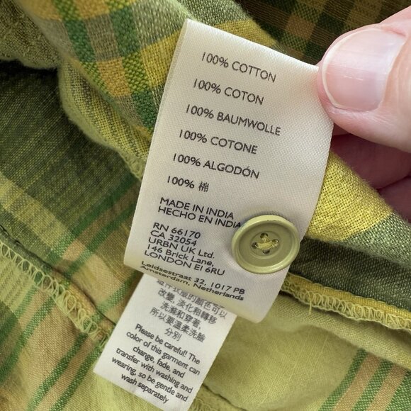 Anthropologie Pilcro Hannah Surf Plaid Popover Size XS‎ Chartreuse Casual Summer - Picture 9 of 10